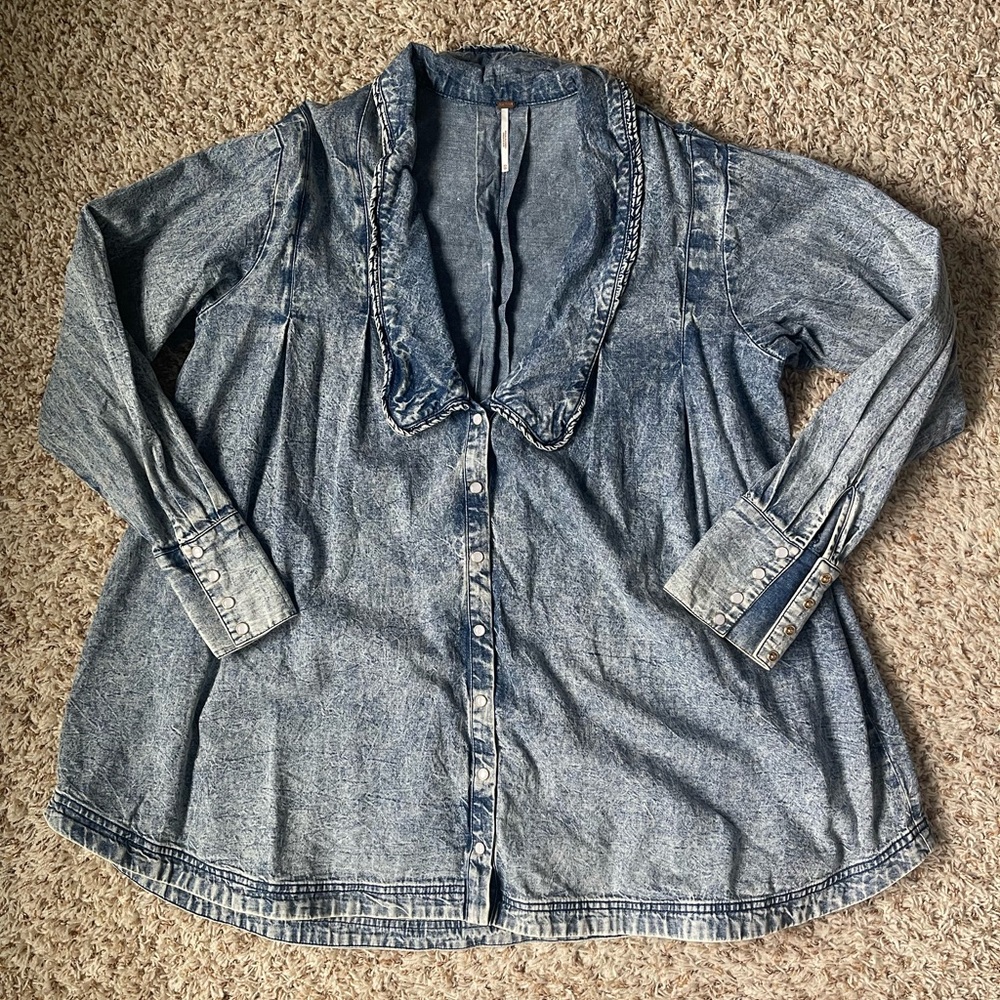 Free People Charlie Denim Button-Up Cotton Shirt